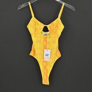 TIGER MIST Womens Tavi Bodysuit Size XS Yellow Snake Stretch Spaghetti Straps